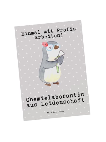 Mr. & Mrs. Panda Postkarte Chemielaborantin Leidenschaft mit Spruch in Grau Pastell