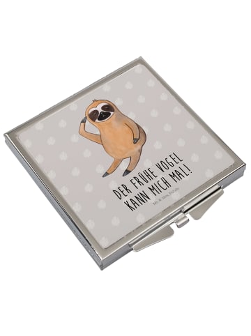 Mr. & Mrs. Panda Schminkspiegel Faultier Vogel mit Spruch in Grau Pastell