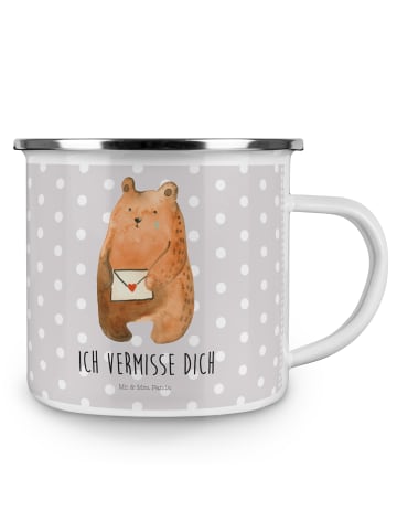 Mr. & Mrs. Panda Emaille Tasse Bär Liebesbrief mit Spruch in Grau Pastell