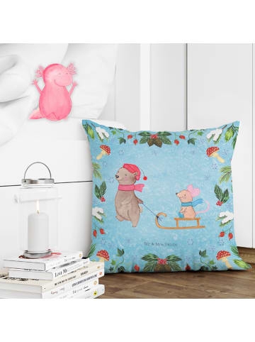 Mr. & Mrs. Panda Kissen 40x40 Bär und Maus Schlitten ohne Spruch in Eisblau
