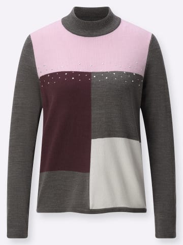 WITT WEIDEN Stehkragenpullover in graphit-burgund-gemustert