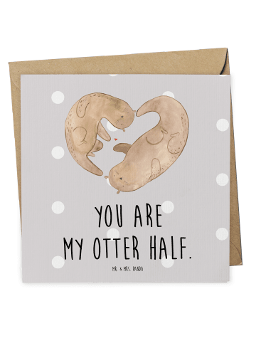 Mr. & Mrs. Panda doppelkarte Otter Herz mit Spruch in Grau Pastell