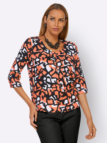 creation L Druckbluse in papaya-schwarz-bedruckt