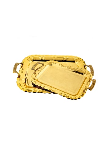Almina 2er-Set Serviertabletts aus hochwertigem 18/10 Edelstahl in Gold(Motiv11)