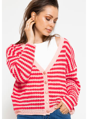 SASSYCLASSY Strickjacke in Ajour-Strick in Rosa, Rot