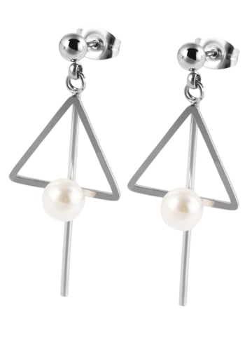 Adeliás Damen Edelstahl Ohrringe Ohrstecker mit schimmernder Perle in silber