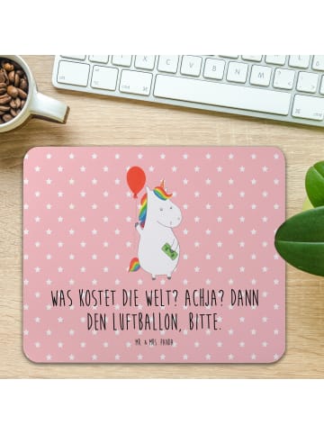 Mr. & Mrs. Panda Mauspad Einhorn Luftballon mit Spruch in Rot Pastell