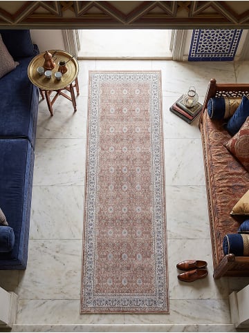 KADIMA DESIGN Teppich Kurzflor waschbar VERNANTE Rosetten Esszimmer in Terrakotta-Creme