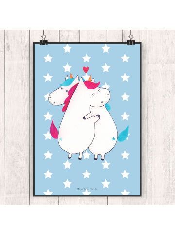Mr. & Mrs. Panda Plakat Einhorn Mitteilung ohne Spruch in Blau Pastell
