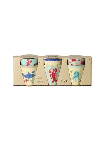 Rice Mittelgroße Melamin Becher Ocean Print 6er Set in blau