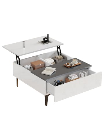 ABRIHOME Kaffeetisch in Weiß mit LED-Beleuchtung und Stauraum 70x70x35 cm