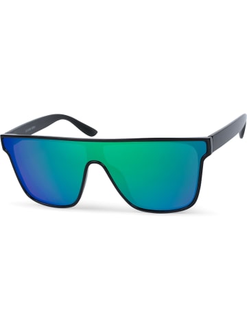 styleBREAKER Shield Sonnenbrille in Schwarz / Grün-Blau verspiegelt