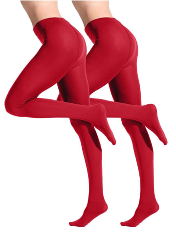 Yenita® 2er Pack Thermostrumpfhosen Strumpfhose gefüttert Thermal in rot