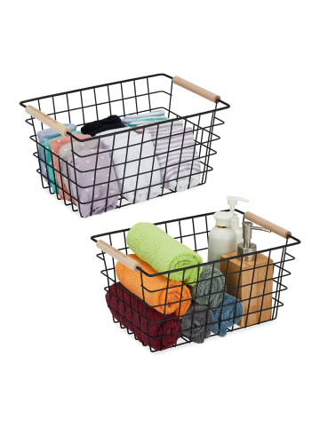 relaxdays 2 x Drahtkorb in Schwarz - (B)31x (H)16 x (T)21 cm