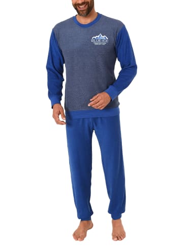 NORMANN Frottee Pyjama langarm Schlafanzug Bündchen - 49609 in marine