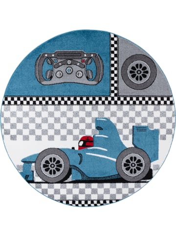 KADIMA DESIGN Kinderteppich Rennwagen Polypropylen saugroboter Kurzflor Kinderzimmer in Blau
