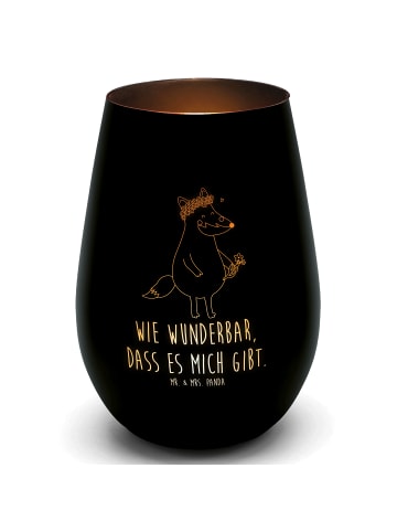 Mr. & Mrs. Panda Gold Windlicht Fuchs Blumen mit Spruch in Schwarz