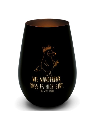 Mr. & Mrs. Panda Windlicht Fuchs Blumen mit Spruch in Schwarz