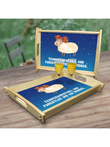 Mr. & Mrs. Panda Servierplatte Holz Sternzeichen Widder mit Spruch in Sternenhimmel Blau