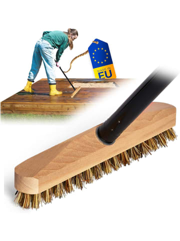 Novaliv Schrubber aus Holz mit Borsten Wischer mit Gewinde und Steckstiel vier in Braun