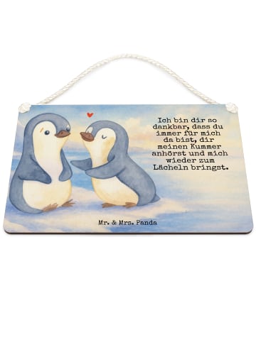 Mr. & Mrs. Panda holzbild Pinguine trösten Design mit Spruch in Weiß