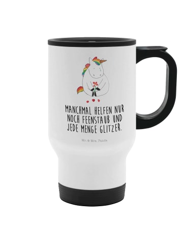 Mr. & Mrs. Panda Thermobecher Einhorn Traurig mit Spruch in Weiß