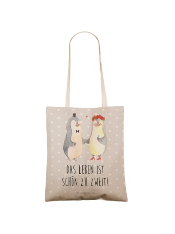 Mr. & Mrs. Panda Beutel Tasche Pinguin Heirat mit Spruch in Grau Pastell