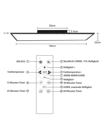 ZMH Deckenlampe LED in schwarz L 120cm Lang flach Dimmbar 40W Moderne Küchenlampe
