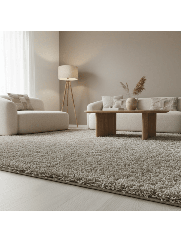 KADIMA DESIGN Teppich Hochflor Shaggy Waschbar Einfarbig SPREE Strapazierfähig in Natur