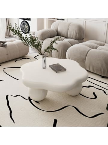 ABRIHOME Couchtisch in Weiß matt 80 cm Wolkenform Blütenform für Wohnzimmer