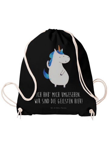Mr. & Mrs. Panda Turnbeutel Einhorn Mann mit Spruch in Schwarz