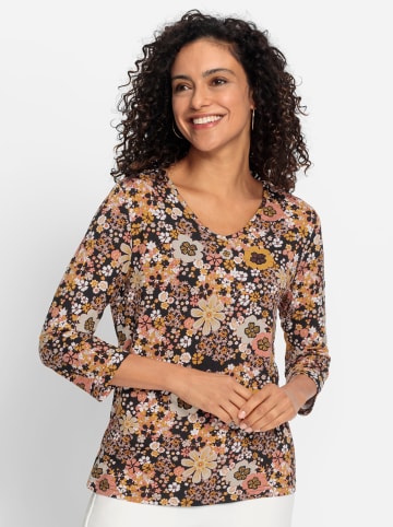 WITT WEIDEN 3/4-Arm-Shirt in schwarz-papaya-bedruckt