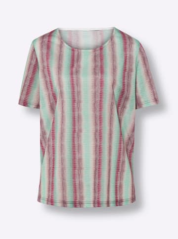 Sieh an! Kurzarmshirt in flamingo-blaugrün-bedruckt