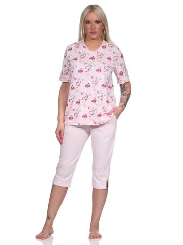 NORMANN kurzarm Capri Schlafanzug Herz - 72663 in rosa