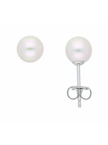 Adeliás Damen 333 Weißgold Ohrringe / Ohrstecker mit Süßwasser Zuchtperle Ø 6 mm in silber