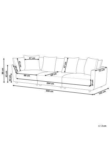 Beliani 3-Sitzer Sofa SIGTUNA in Weiß/Schwarz - (W) 300 x (H) 86 x (L) 102 cm