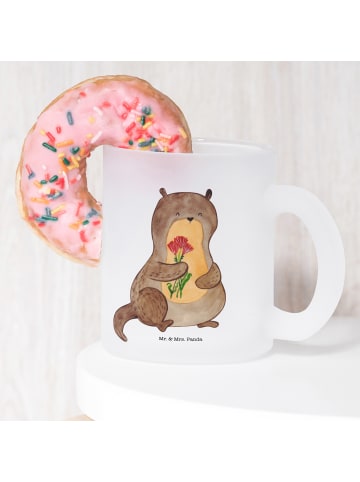 Mr. & Mrs. Panda Trinkglas Otter Blumenstrauß ohne Spruch in Transparent