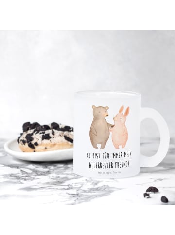 Mr. & Mrs. Panda Teeglas Bär und Hase Umarmen mit Spruch in Transparent