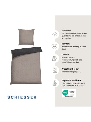 Schiesser Feinbiber-Bettwäsche-Set Doubleface in Taupe-Schwarz