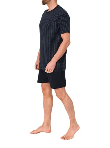 NORMANN kurzarm Schlafanzug Shorty Pyjama Streifen in blau
