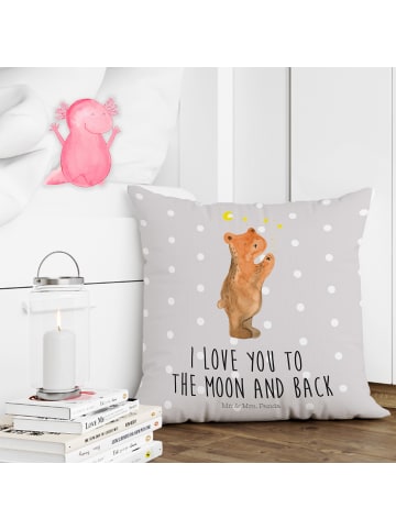 Mr. & Mrs. Panda Kissen 40x40 Verliebter Bär mit Spruch in Grau Pastell