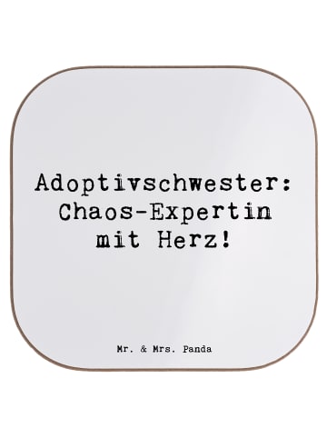 Mr. & Mrs. Panda Untersetzer Adoptivschwester Chaos mit Spruch in Weiß