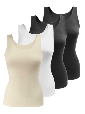 Yenita® Seamless Unterhemd - Top 4er Set Tank Top in Mix (2xschwarz/weiss/haut)