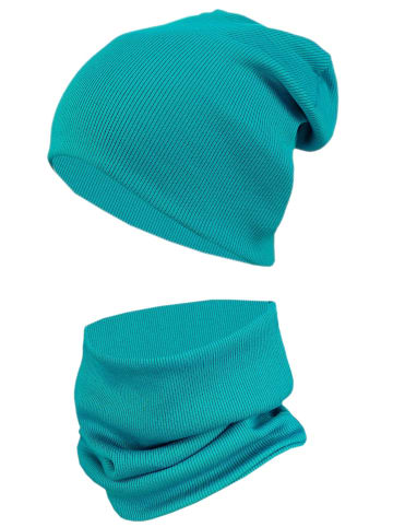 TupTam Unisex Kinder Beanie Mütze Schlauchschal Set in türkis