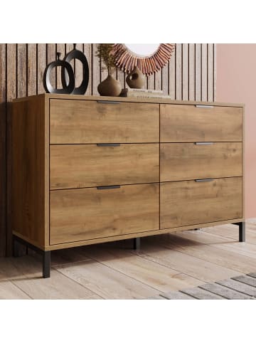 ABRIHOME Kommode in Dunkleiche mit 6 Schubladen, 120x40x76 cm