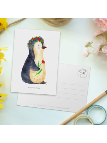 Mr. & Mrs. Panda Grußkarte Pinguin Blumen ohne Spruch in Weiß