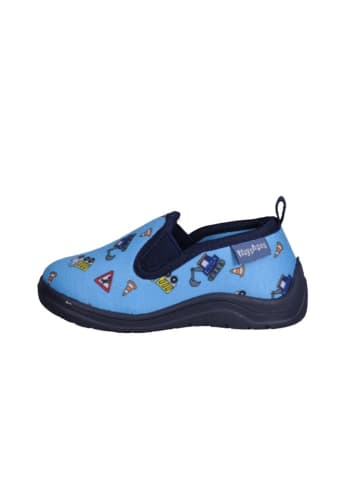 Playshoes Hausschuh Allover Baustelle in Blau