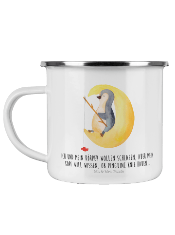 Mr. & Mrs. Panda Emaille Tasse Pinguin Mond mit Spruch in Weiß
