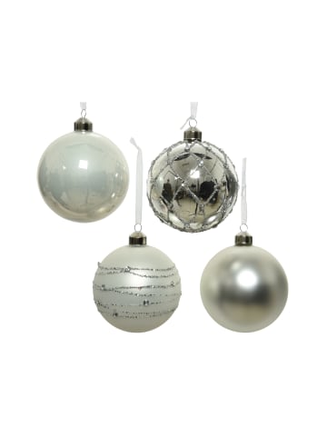 MARELIDA 4er Set Weihnachtskugeln Glas D: 10cm in silber, weiß