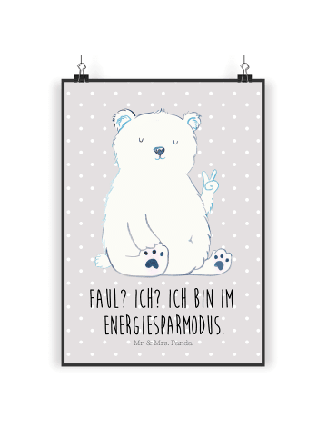 Mr. & Mrs. Panda Bild Eisbär Faul mit Spruch in Grau Pastell
